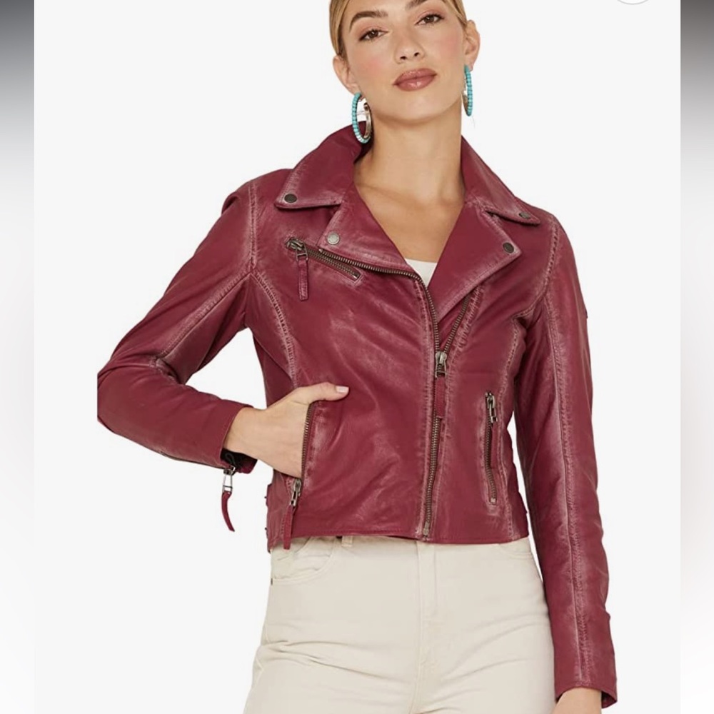 New Women’s Mauritius Sofia Leather Moto Jacket in Burgundy!!🔥🔥🔥